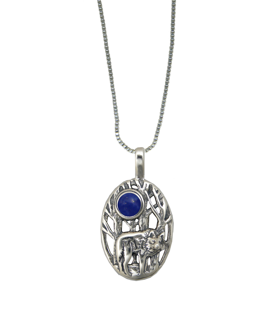 Sterling Silver Winter Wolf Pendant With Lapis Lazuli